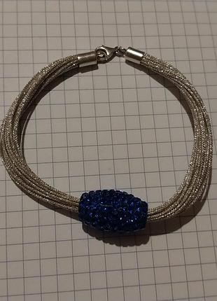 Серебряный браслет с бусиной. италия. 925проба серебра.