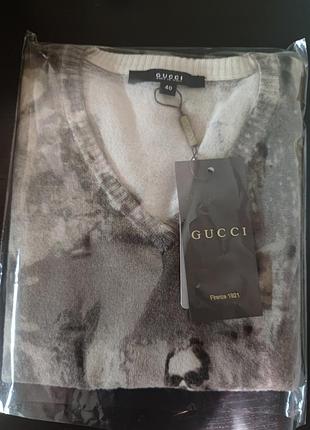 Теплое вязаное короткое платье свитер gucci с графическим фотопринтом ретро сепия винтаж