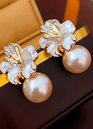 Серьги цветочки с бусинками