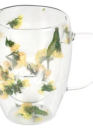 Чашка стеклянная с двойными стенками и сушеницами dry flowers r10880 300 мл прозрачная