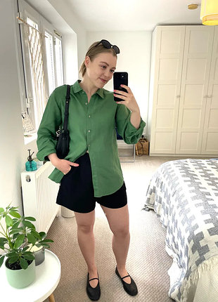 Чёрные женские льняные шорты h&m linen blend pull - on shorts
