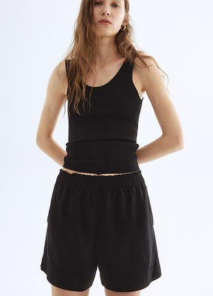 Чорні жіночі лляні шорти h&amp;m linen blend pull — on shorts