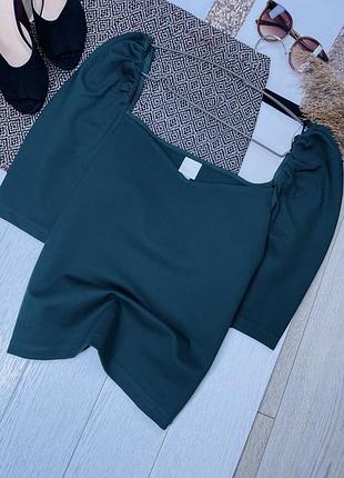 Нова осіння блуза h&m m l смарагдова блуза з об’ємними рукавами базова блуза приталена