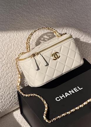 Женская сумка chanel vanity logo handle with mirror белый