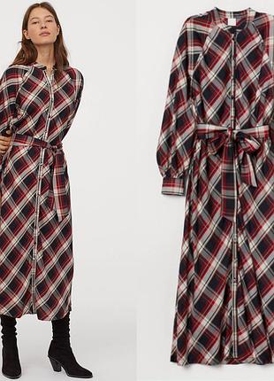 Платье-рубашка в клетку миди на пуговицах h&amp;m