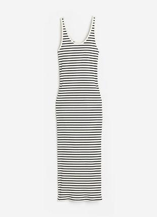 Женское черно-белое в полоску трикотажное платье-миди h&amp;m eur s
