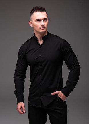 Мужская черная рубашка "walter" с длинным рукавом slim fit