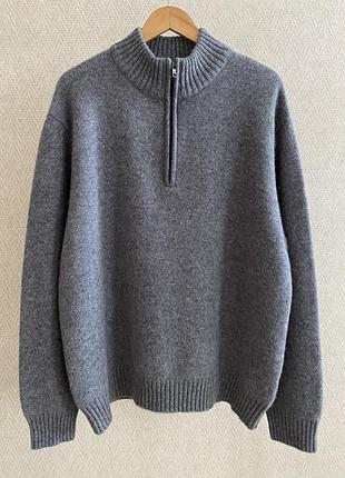Мужской шерстяной свитер tu 100% lambswool на молнии размер 3xl (xxxl) светло-серый меланж
