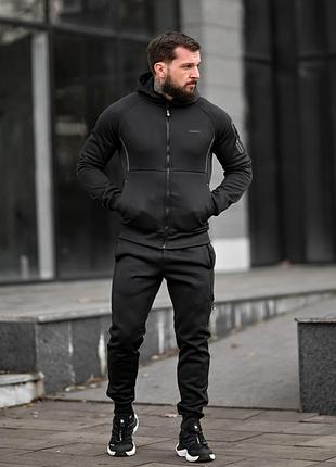 Костюм спортивный мужской зимний на флисе теплый черный