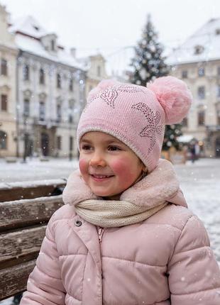 Шапка для девочек из акрила на полном флисе на осень и зиму.