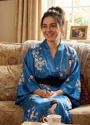Tokyo ichiban japanese traditional kimono японське шовкове кімоно яскраво-синього кольору