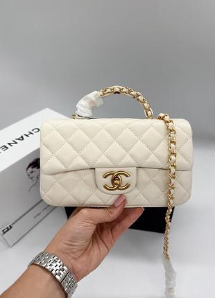 Chanel classic flap top handle caviar cream with gold