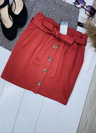 Нова осіння спідниця primark m коротка спідниця теракотова трикотажна спідниця з поясом та ґудзиками