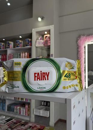 Вологі універсальні серветки fairy для прибирання limon 100 шт