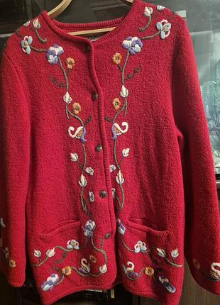 Винтажный шерстяной кардиган alice collins 100% wool с вышивкой m
