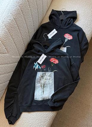 Худі bimba y lola | faded black floral logo hoodie color washed black