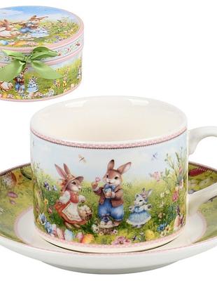 Подарункова чашка з блюдцем easter tale r40721 160 мл ø14 см різнокольорова