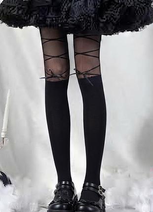 Колготки імітація панчох з бантиками coquette jk goth lolita
