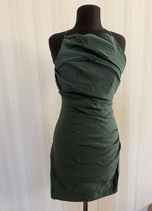 Зелена коротка сукня з драпірування  zara