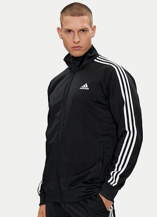 Чоловіча чорна олімпійка з лампасами adidas оригінал спортивна зіп кофта адідас