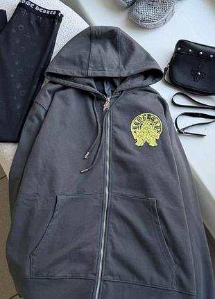 Худі chrome hearts сіре з жовтим лого хрести