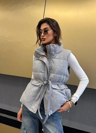 Жилетка жилет loro piana сіра з поясом без капюшону