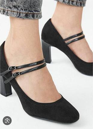 Черные туфли-лодочки next forever comfort на устойчивом каблуке, размер 40 (uk 6.5) на широкую ногу стопу