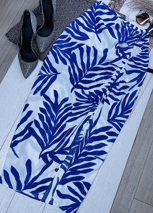Міді спідниця h&m m l літня спідниця по фігурі спідниця з глибоким розрізом та драпіруванням