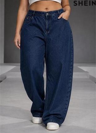 Женские джинсы shein темно-синие 4xl хлопок багги (широкие)