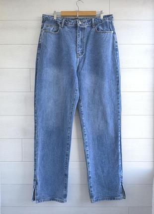 Джинсы длинные прямые широкие плотно с разрезами plt plus size eur 44 - 46 р. u9 16 - 18 р. straight/pretty little thing/tall/высокая посадка