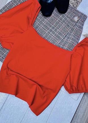 Трикотажна блуза h&m s червона блуза з об’ємними рукавами приталена блуза з квадратним вирізом