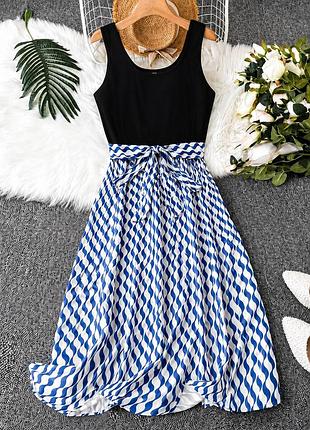 🥰 міді сукня в геометричний принт з поясом shein xl
