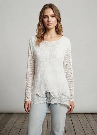 Стильний мереживний лонгслів біла туніка подовжений светр італія lv clothing