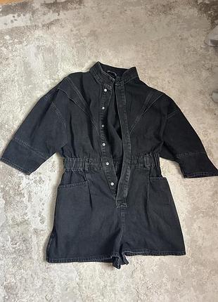 Джинсовий чорний комбінезон zara