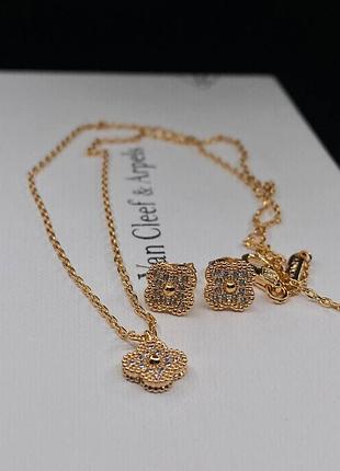 💎new💎брендовый комплект серьги и подвеска mini van cleef, vca , клевер 🍀 с логотипом