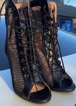 Наколінники + heels жіночі, чорні, каблучки 7 см/9 см  якісна еко шкіра, фіксація шнурівкою🩷 без застібок