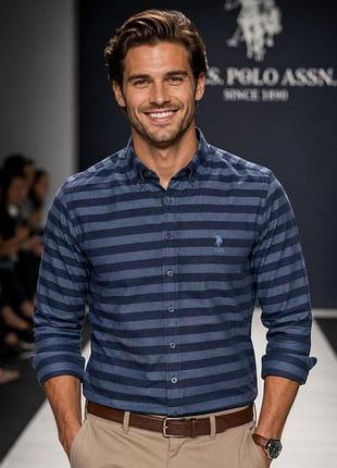 Сорочка чоловіча u.s. polo assn. синя смужка розмір m бавовна 100% slim fit