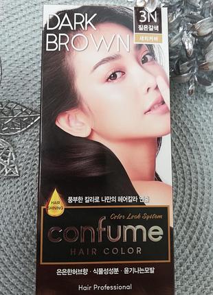 Корейська професійна  стійка крем-фарба для волосся welcos confume hair color №3n  темно коричнева, краска для волосся коричнева,  корейська косметика