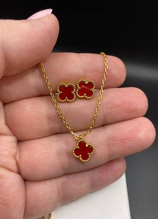 💎new💎брендовый комплект серьги и подвеска mini van cleef, vca , клевер 🍀 с логотипом