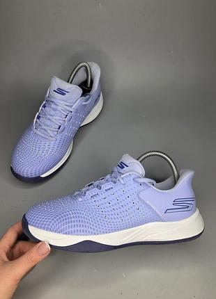 Женские кроссовки для тенниса, пикланга и педела skechers viper court reload в светло-фиолетовом (сиреневом) цвете с белой подошвой