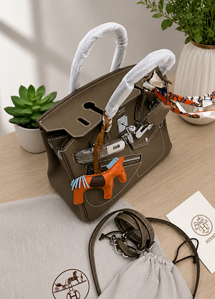 Кожаная женская сумка в цвете коричневый birkin 30 (кожа togo, люкс качество, полный комплект)