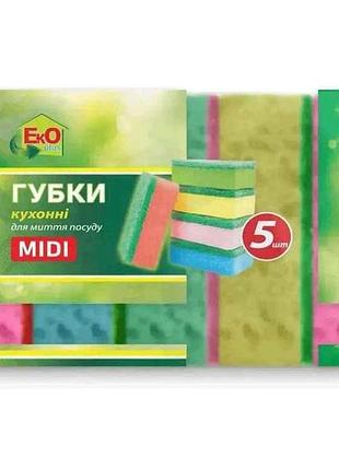 Губка для мытья посуды midi 5шт тм eko plus