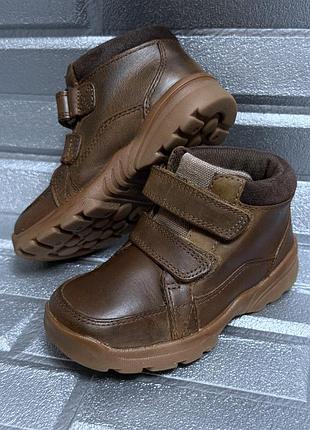 Ботинки кроссовки детские 24 размер (15 см стелька) clarks для мальчика коричневые натуральная кожа демисезон осень весна детская обувь для мальчиков