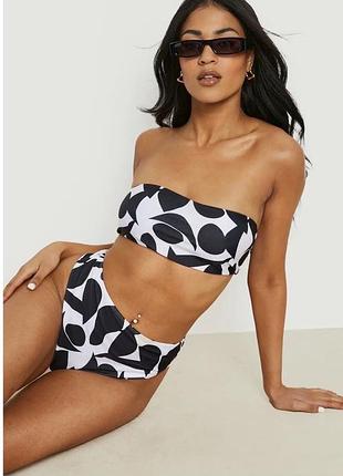 Плавки нові tall mono abstract high waist bikini brief black-8