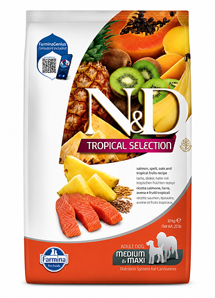 Корм farmina (фармина) n&amp;d low grain tropical selection medium &amp; maxi для собак средних и крупных пород с лососем и тропическими фруктами 2 кг