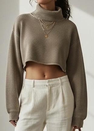 Укорочений светр zara з високим коміром, 100% бавовна, розмір m
