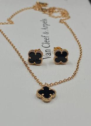 💎new💎брендовый комплект серьги и подвеска mini van cleef, vca , клевер 🍀 с логотипом