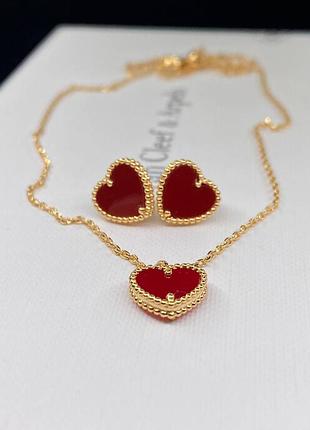💎new💎брендовый комплект серьги и подвеска mini van cleef, vca , клевер, сердце 🍀 с логотипом