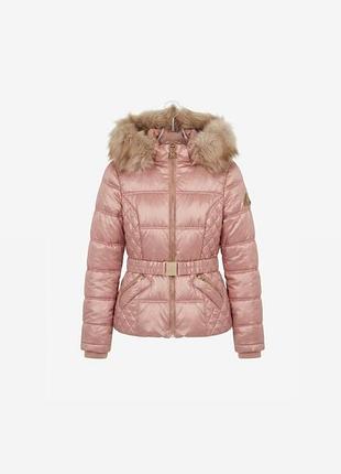 Фірмова пухова куртка river island з хутряним капюшоном та поясом, розмір s