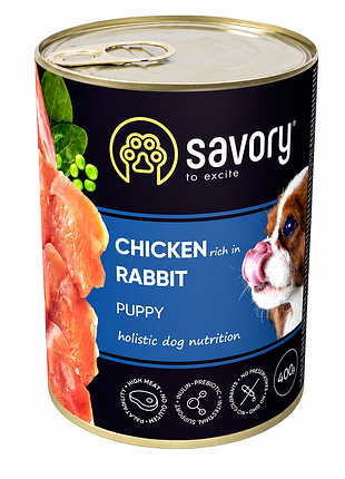 Savory puppy chicken стрижки in rabbit — влажный холистик корм для щенков с курицей и кроликом, 400 г